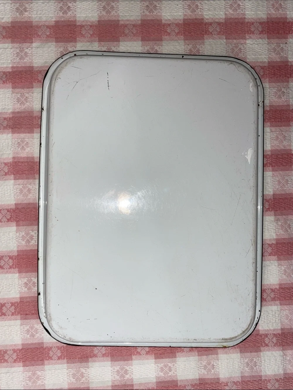 Vintage White and Black Enamelware Metal Tray
